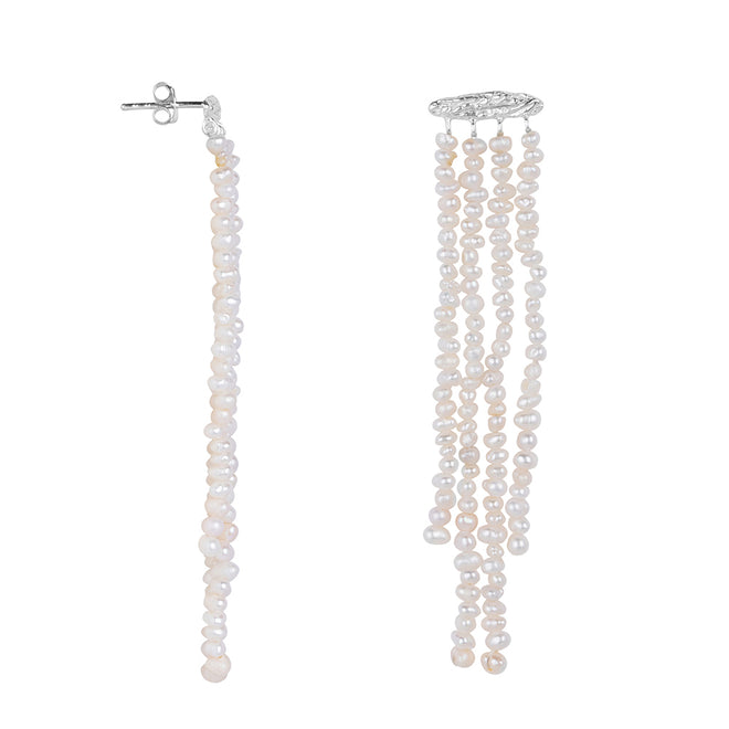 Hammered Hanging Pearls Stud Earring