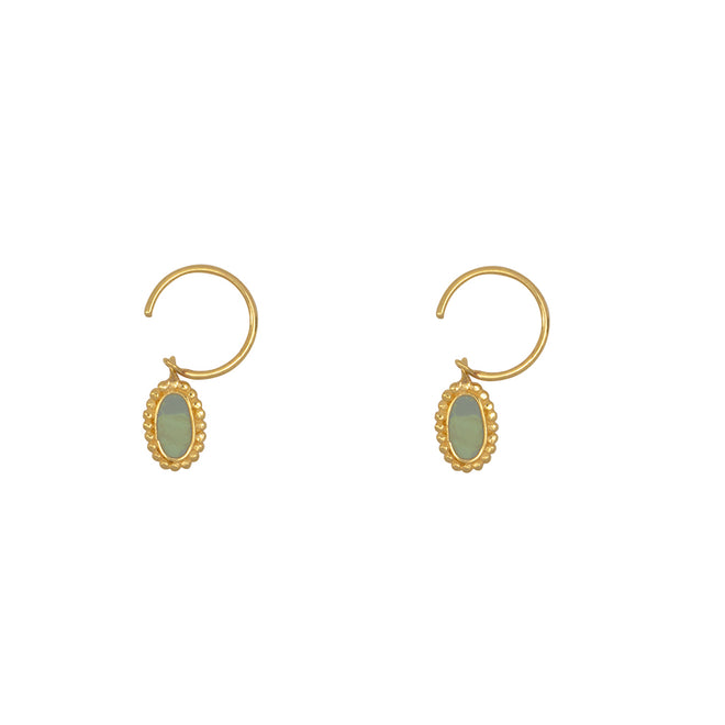 Oval Dotted Emaille Open Ring Earring Green