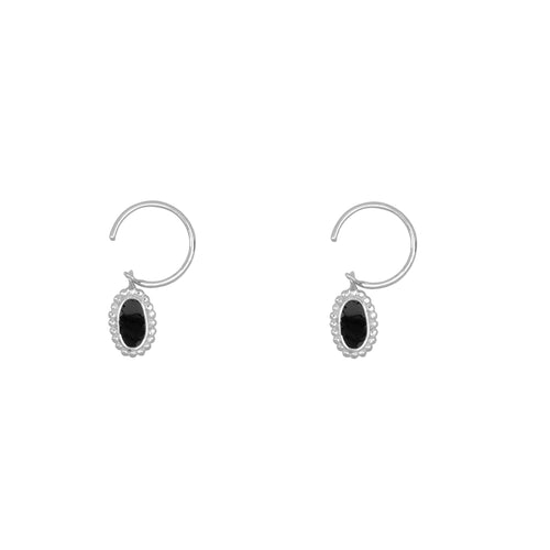 Oval Dotted Emaille Open Ring Earring Black