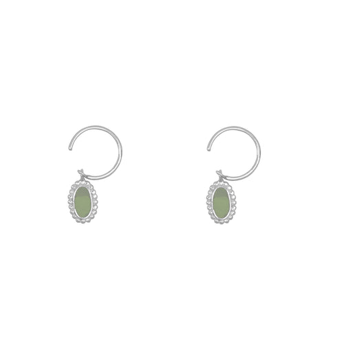 Oval Dotted Emaille Open Ring Earring Green