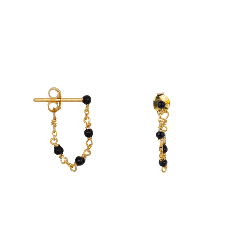 Balls Emaille Chain Stud Earring Black