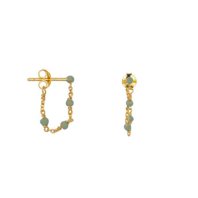 Balls Emaille Chain Stud Earring Green