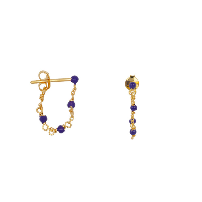 Balls Emaille Chain Stud Earring Purple