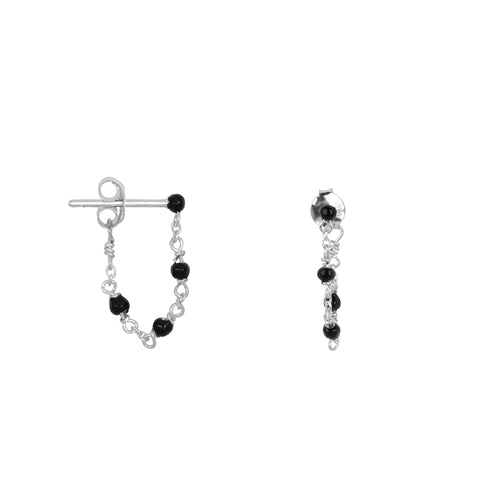 Balls Emaille Chain Stud Earring Black