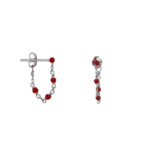 Balls Emaille Chain Stud Earring Red