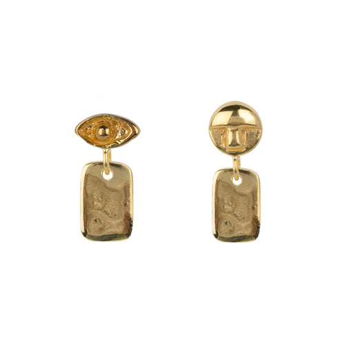 Head Plus Eye Hammered Rectangle Stud Earring