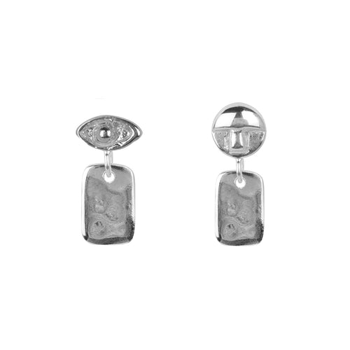 Head Plus Eye Hammered Rectangle Stud Earring