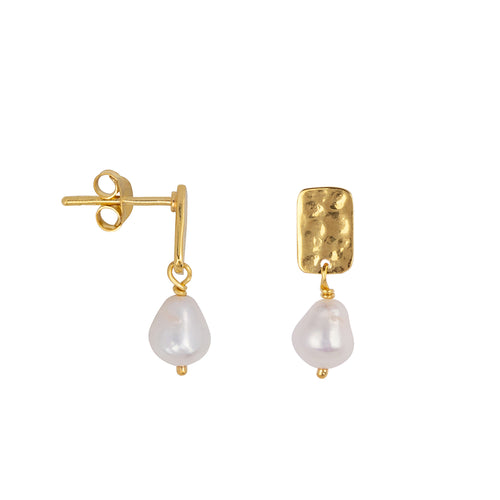 Pearl Hammered Rectangle Stud Earring