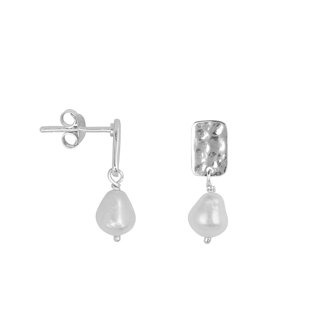 Pearl Hammered Rectangle Stud Earring