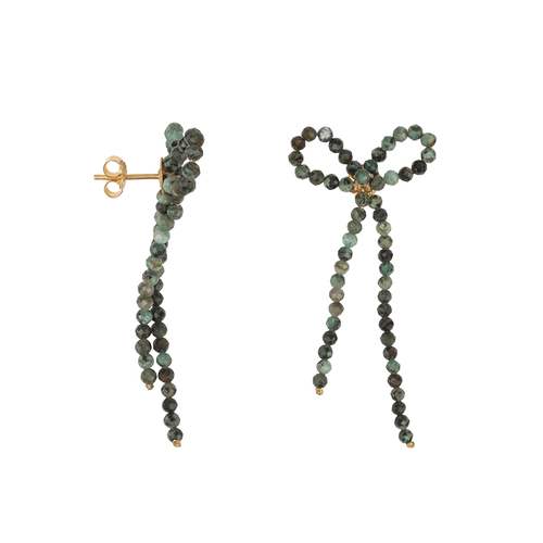 Stone Bow Earrings African Turquoise Gold Plated