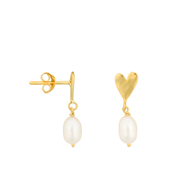 Medium Heart Pearl Stud Earring