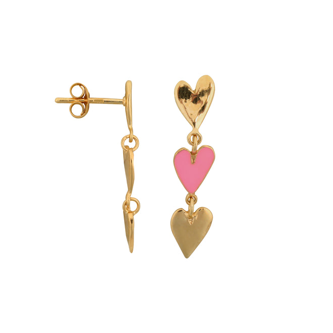 Medium Three Hearts Stud Earring Light Pink Enamel