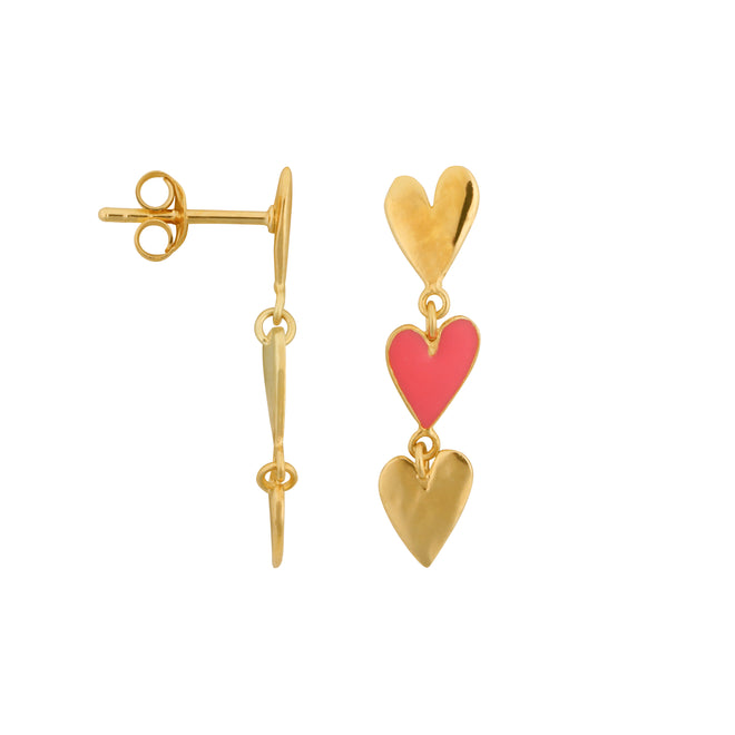 Medium Three Hearts Stud Earring Neon Pink Enamel