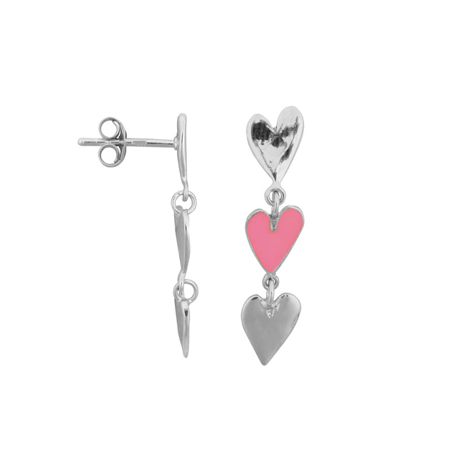 Medium Three Hearts Stud Earring Light Pink Enamel