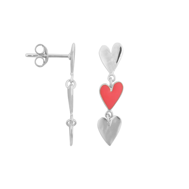 Medium Three Hearts Stud Earring Neon Pink Enamel