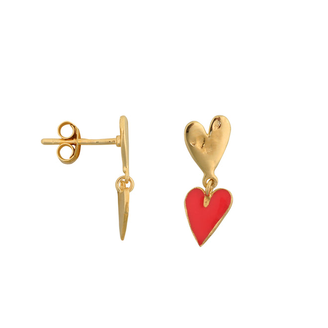 Medium Two Hearts Stud Earring Neon Pink Enamel