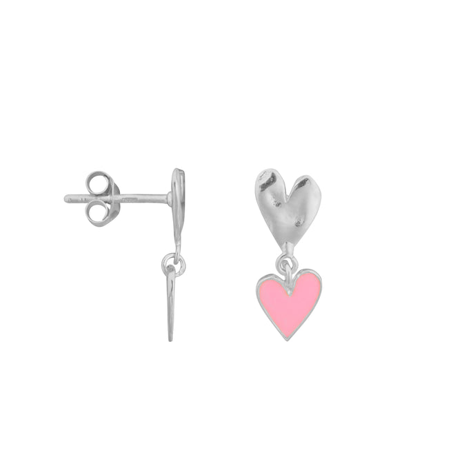 Medium Two Hearts Stud Earring Light Pink Enamel