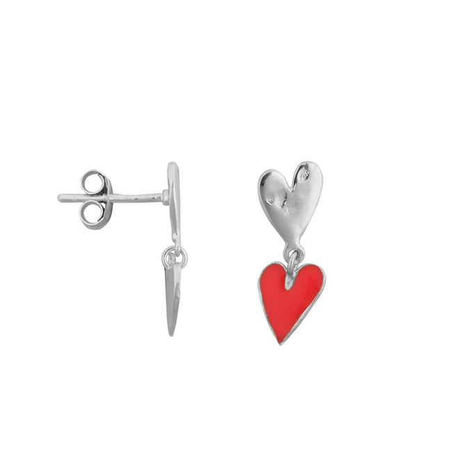 Medium Two Hearts Stud Earring Neon Pink Enamel