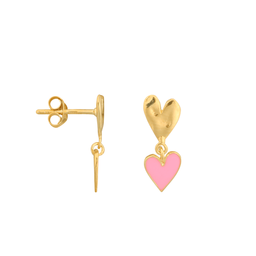 Medium Two Hearts Stud Earring Light Pink Enamel