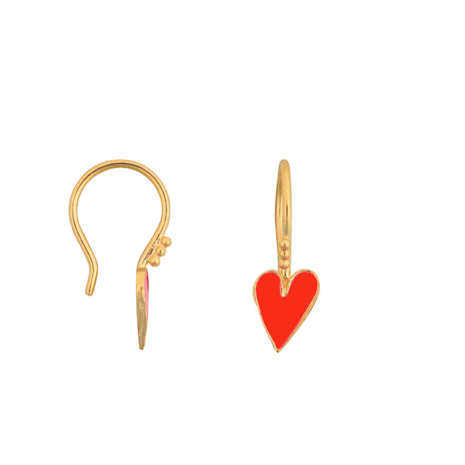 Medium One Heart Hook Earring Neon Coral Enamel