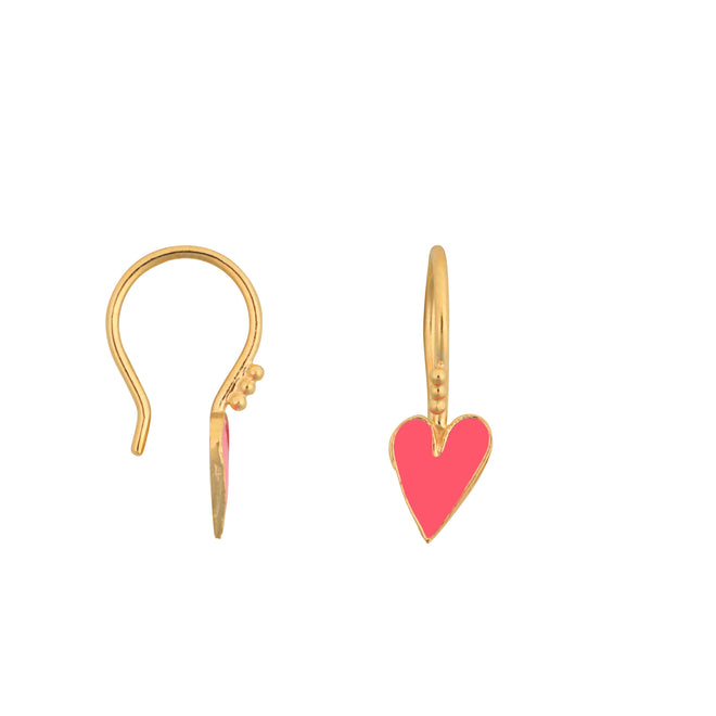 Medium One Heart Hook Earring Neon Pink Enamel