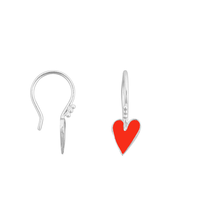 Medium One Heart Hook Earring Neon Coral Enamel