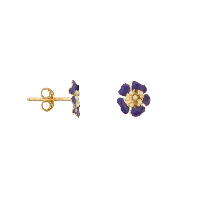 Medium Folded Flower Stud Earring Blue Enamel