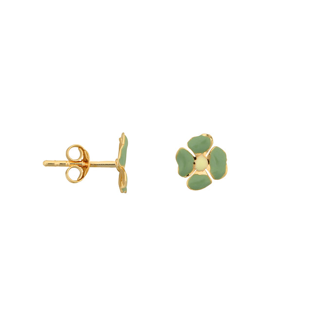 Medium Folded Clover Stud Earring Green Enamel