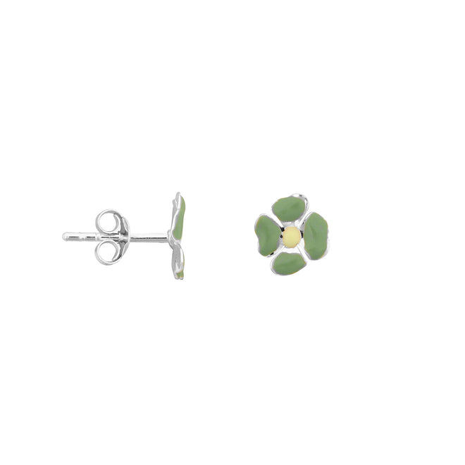 Medium Folded Clover Stud Earring Green Enamel