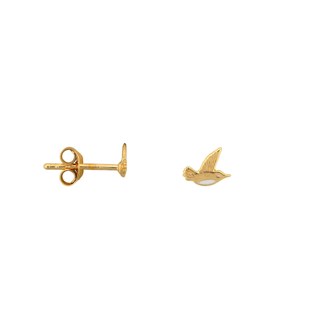 Mini Bird White Enamel Stud Earring