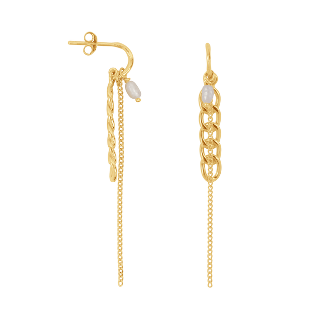 Hoop Chains and Pearl Stud Earring