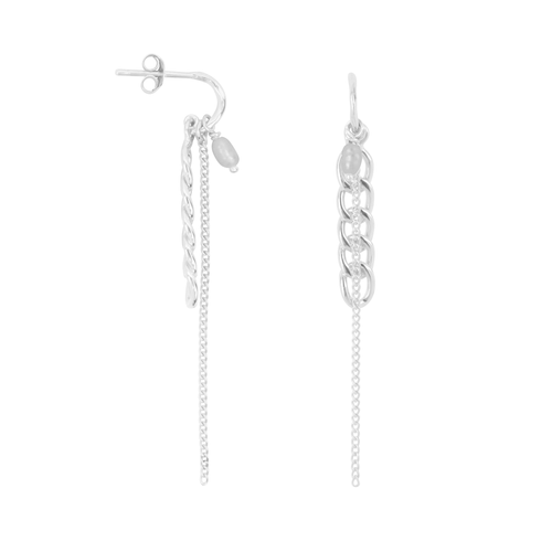 Hoop Chains and Pearl Stud Earring