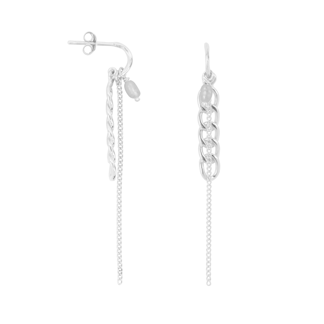 Hoop Chains and Pearl Stud Earring