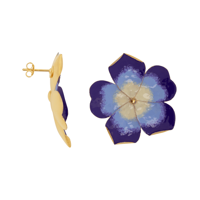 Flower Blue Stud Earring Brass