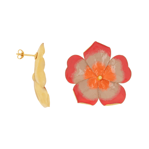 Flower Pink Stud Earring Brass
