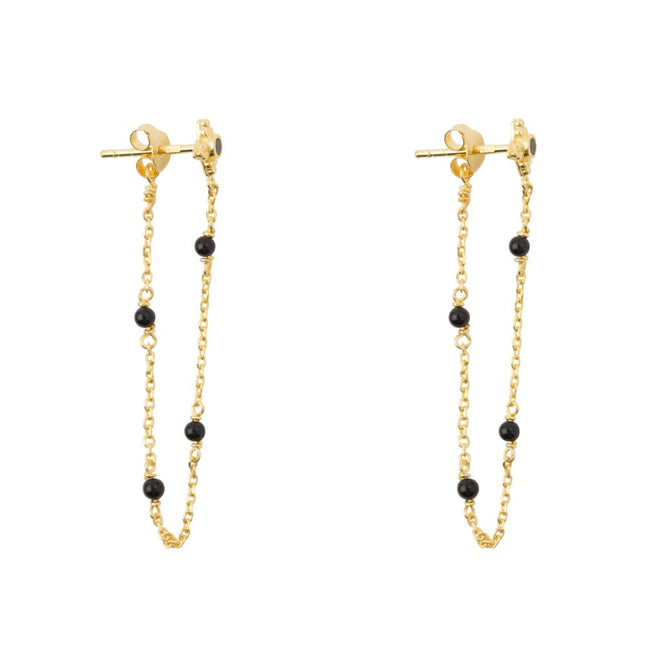 E958 Gold EARRING Antique Dotted Black Onyx Stud Earring Gold Plated 34,95 euro