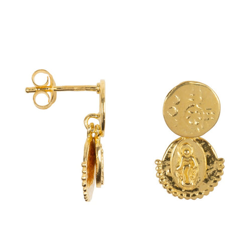 E963 Gold EARRING Three Double Coin Stud Earring Gold Plated 54,95 euro