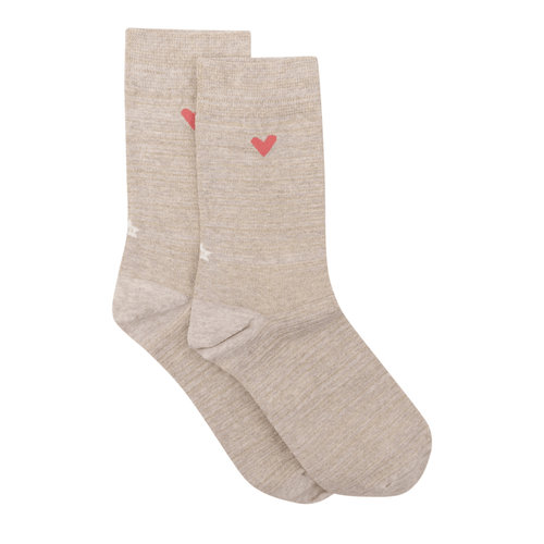 Sock Beige Lurex Pink Heart