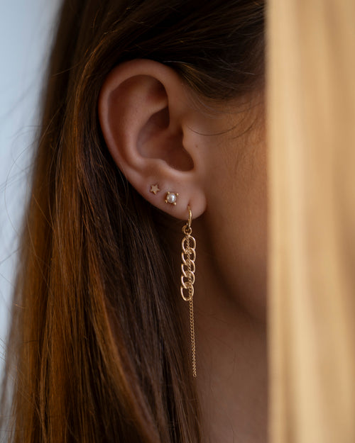Hoop Chains and Pearl Stud Earring