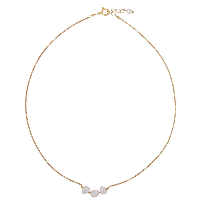 N2272 Gold Three Pearl Necklace Gold Plated
