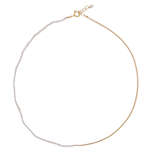 N2273 Gold Half Pearl Half Chain Necklace Gold Plated