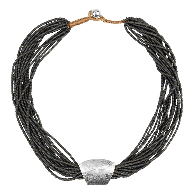 Vintage Beads Strings Necklace Dark Grey