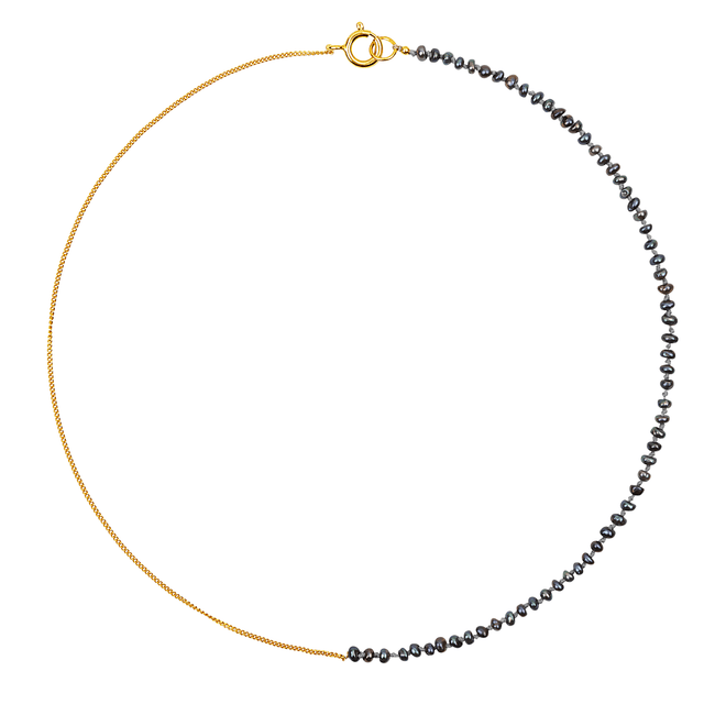 Half Black Pearl Half Chain Necklace