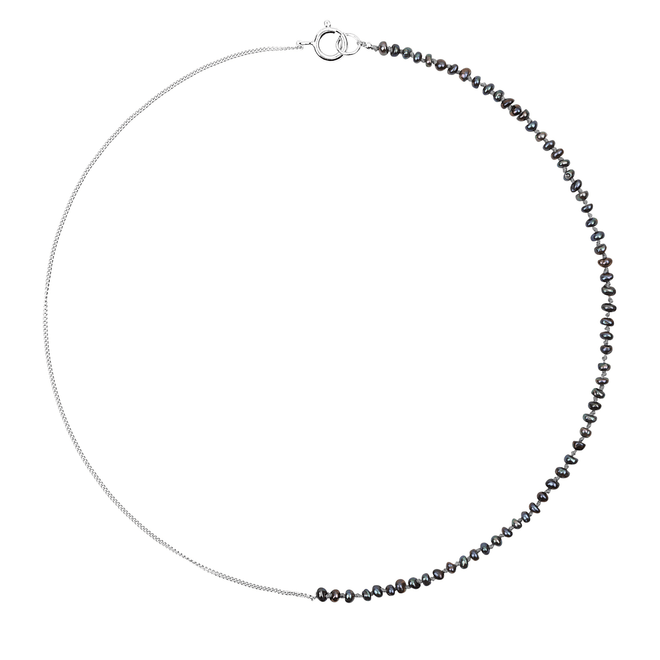 Half Black Pearl Half Chain Necklace