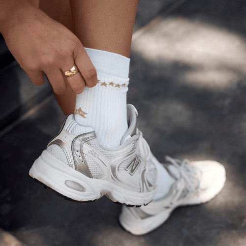 Sock White Golden Stars