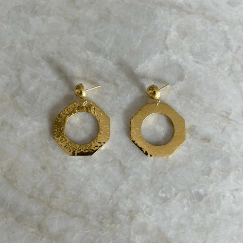 Ball Stud with Hexagon Earring Silver