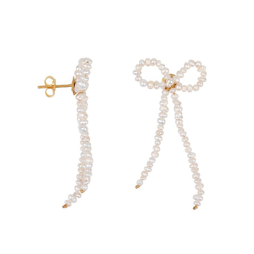 Pearl Bow Earrings Gold Plated