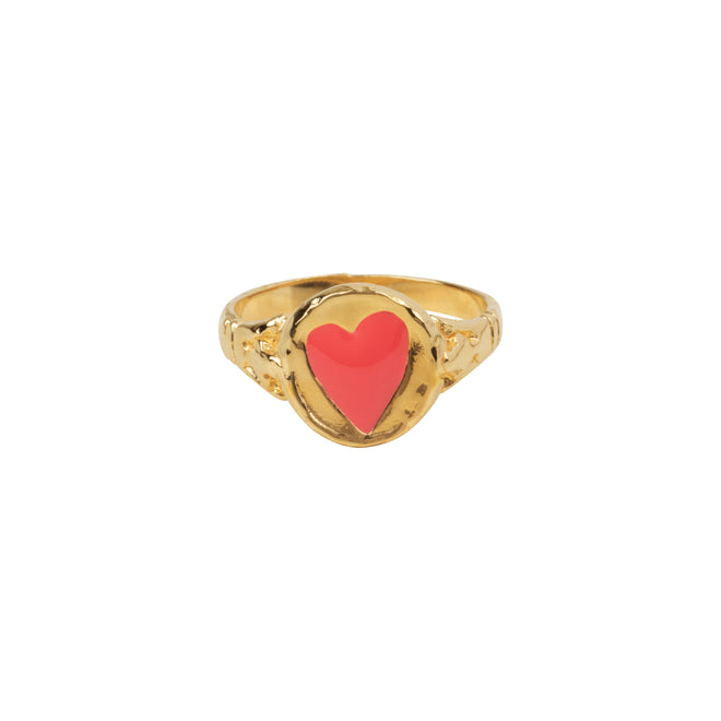 Signet Ring Heart Neon Pink Enamel