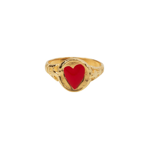 Signet Ring Heart Red Enamel