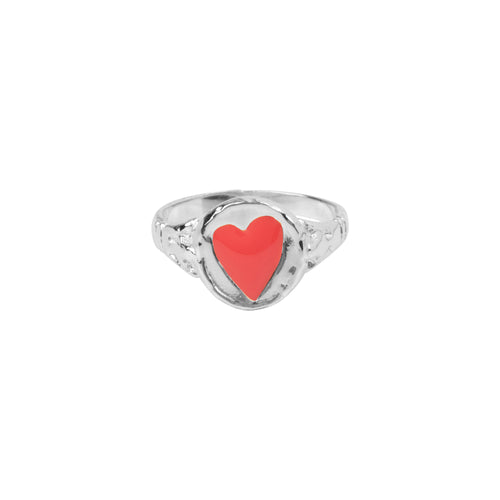 Signet Ring Heart Neon Pink Enamel